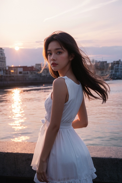 Dressed in white,  fancy style,  Sunset on Tensor.Art