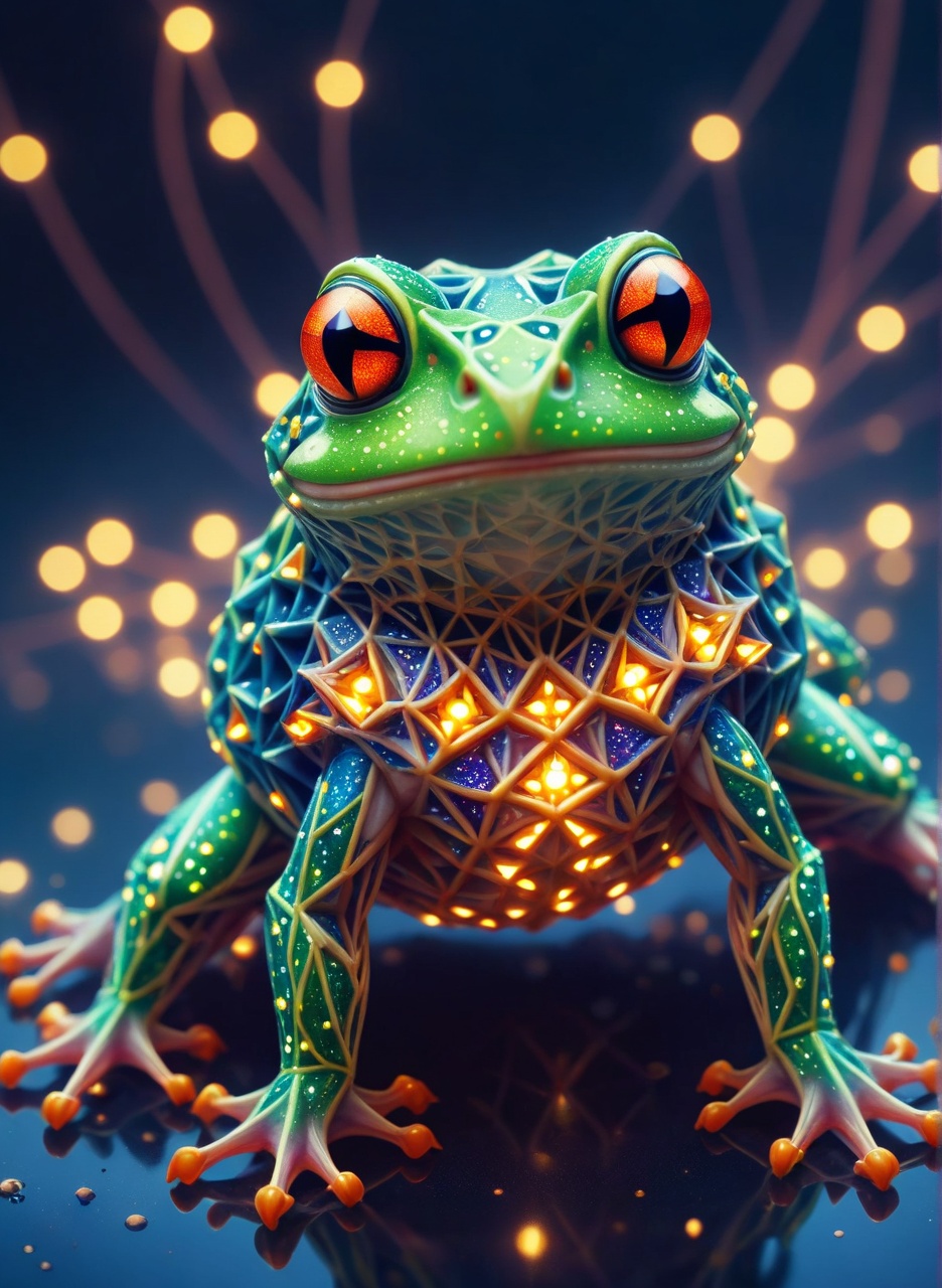 macro photo,  a beautiful frog,  glowing lights on Tensor.Art