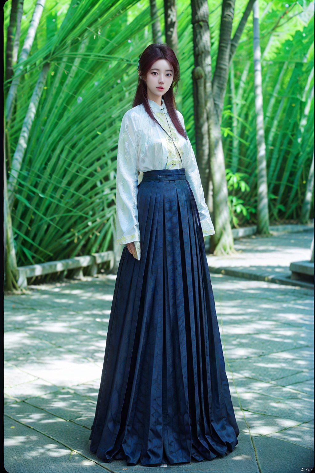 (1girl:1.3), (best quality, masterpiece, ultra high resolution),(photorealistic:1.3), (realistic:1.3), depth of field,(full body:1.2), (outdoors:1.2), (day:1.2), (cinematic lighting:1.2),  near to camera, facing to camera,Front photo of ID card, pure background, hanfu