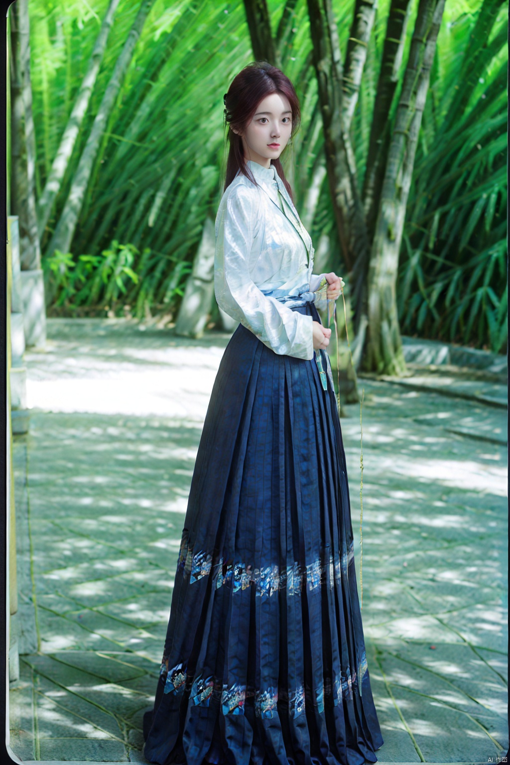 (1girl:1.3), (best quality, masterpiece, ultra high resolution),(photorealistic:1.3), (realistic:1.3), depth of field,(full body:1.2), (outdoors:1.2), (day:1.2), (cinematic lighting:1.2),  near to camera, facing to camera,Front photo of ID card, pure background, hanfu,