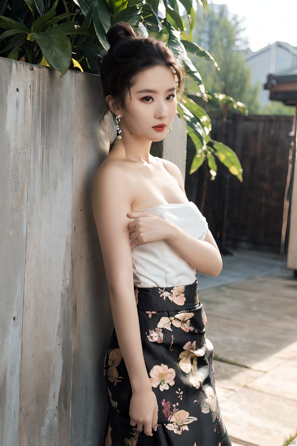 1girl,  bare shoulders,  black hair on Tensor.Art