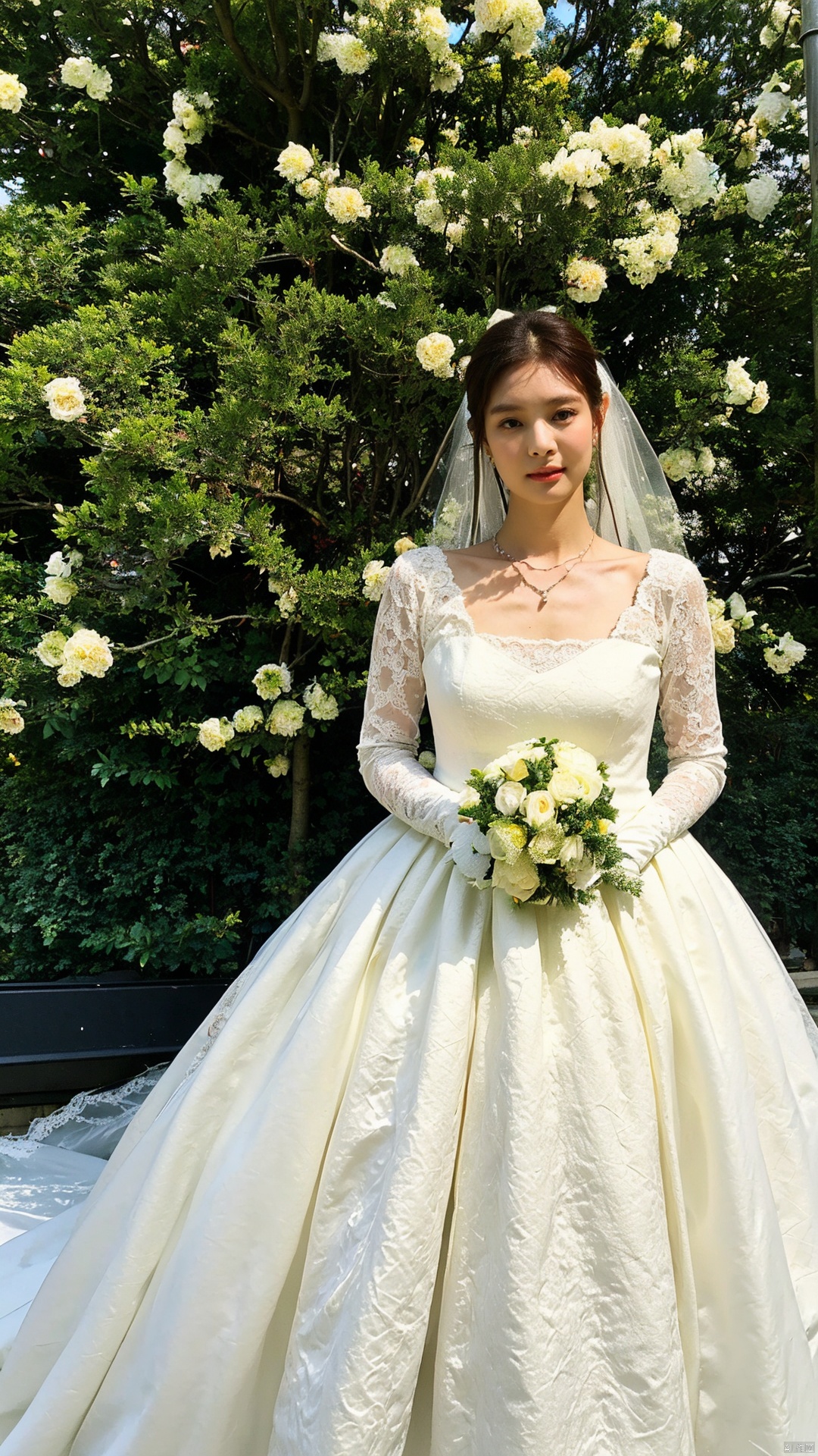  (beautiful, best quality, high quality, masterpiece:1.3)
,solo, solo focus,
huge breasts,Oval face, Water snake waist, big tits,big eye,
(green lace wedding dress:1.39), veil, wedding gloves, holding flowers,Crystal Earring, Crystal Necklace,
(no background),18yo girl, 1girl