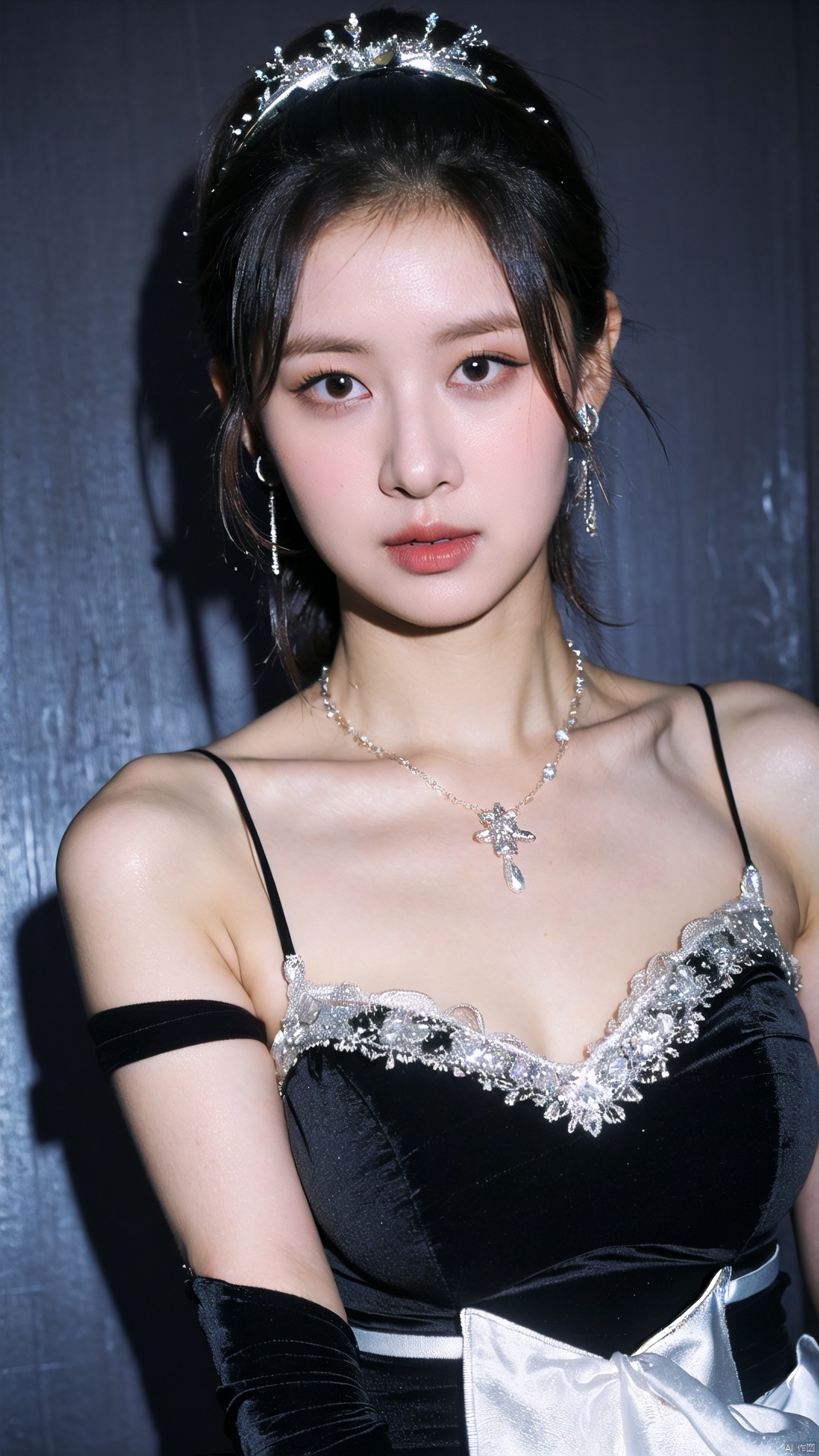  (beautiful, best quality, high quality, masterpiece:1.3) ,
(full_body:1.2),solo, solo focus,
(nsfw:0.5),huge breasts,Oval face, Water snake waist,big eye,Big wave hairstyle,
Black lolita gothic, Black veil,Black wedding gloves, bouquet, Crystal earrings, Crystal necklace, Black wedding headdress,
(no background),18yo girl, liuyifei,