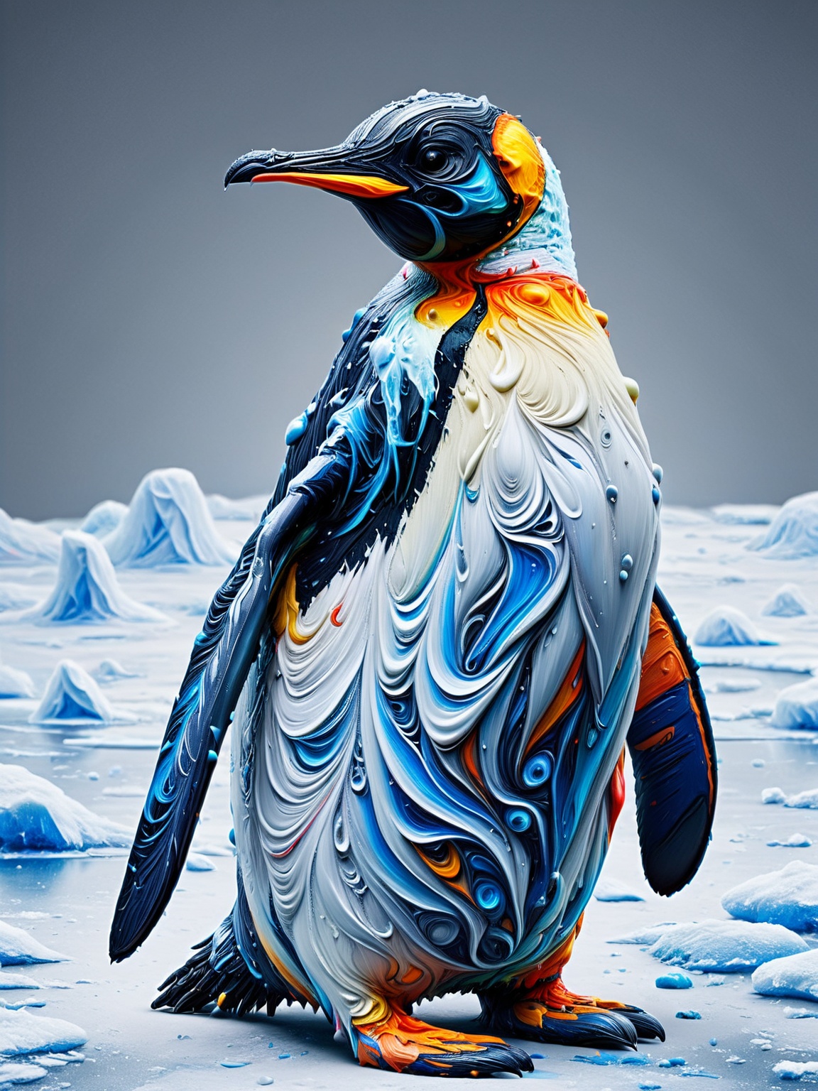 An ais-acrylics penguin,  standing on the frozen tundra on Tensor.Art