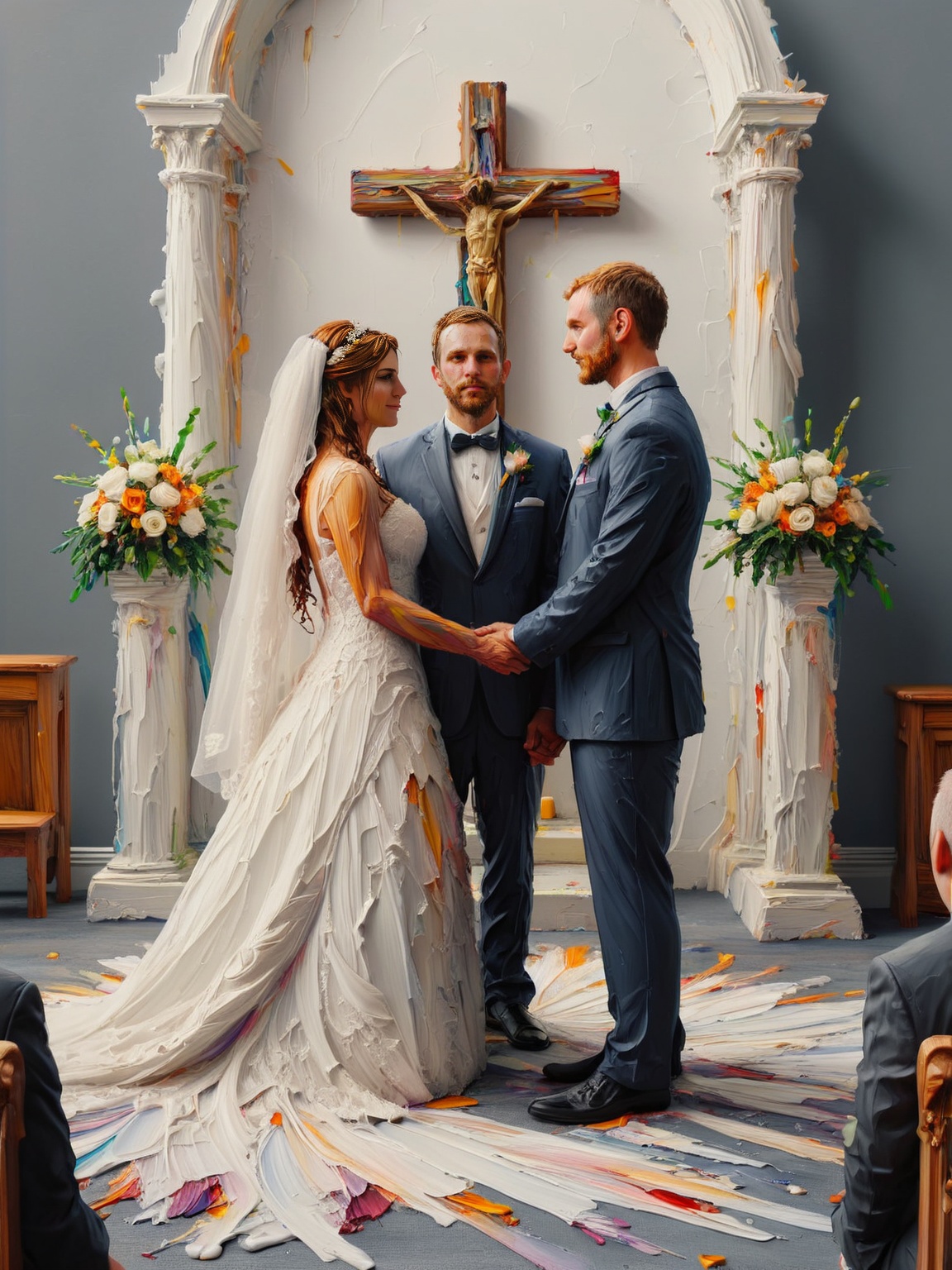 An ais-acrylics bride and groom,  standing together at the altar on Tensor.Art