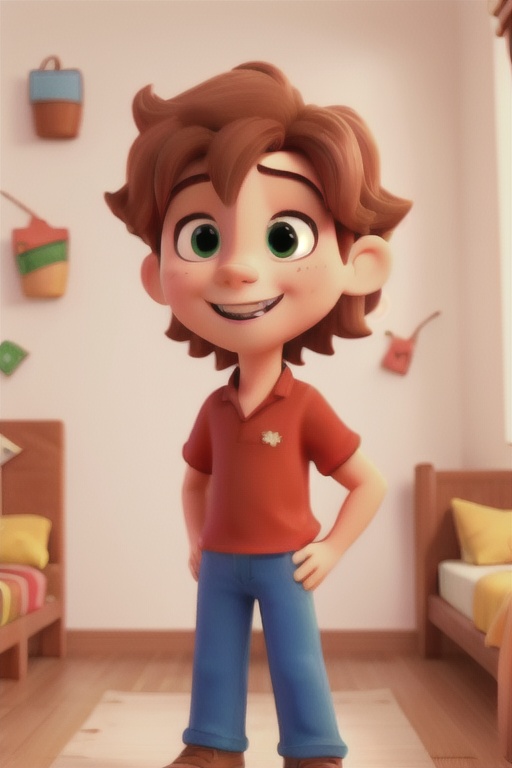 miño en su cuarto muy alegre,  sonrrienso,  con la boca abierta on Tensor.Art