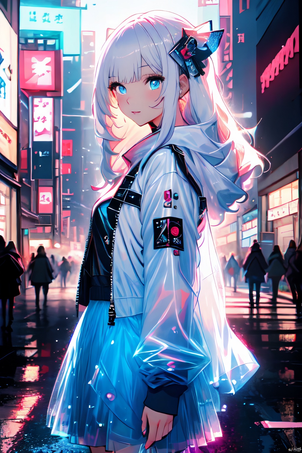  anime artwork lucy \(cyberpunk\), a beautiful girl\(sunny and cheerful\), solo, animification, long white hair, bangs, blue eyes, hanfu\(red\),
Gorgeous face with details, long eyebrows.cityscape, clothing cutout, (cropped jacket), cyberpunk, from side, dramatic, key visual, vibrant, highly detailed,