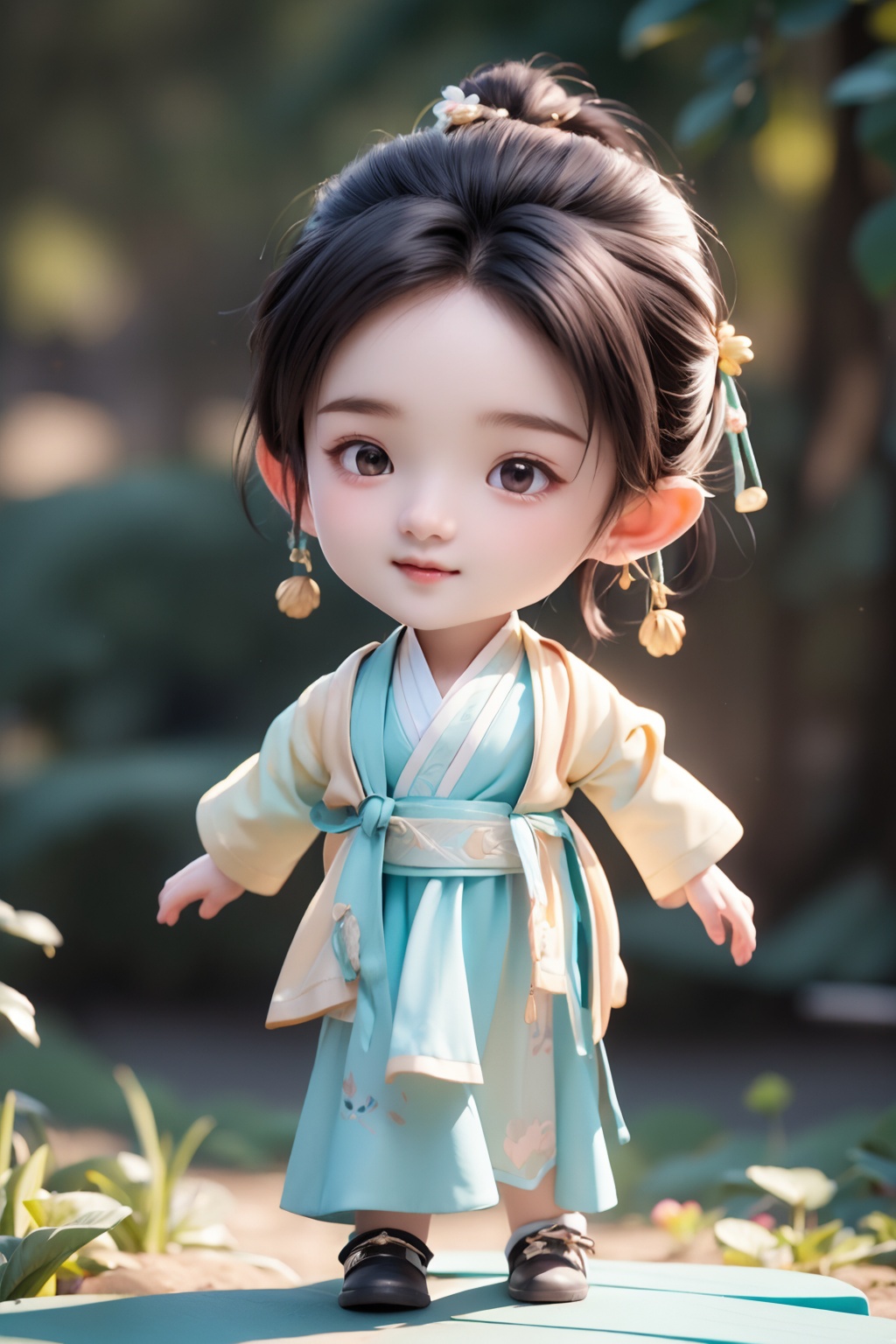 (best quality:1.4),(masterpiece:1.4),(8K:1.4),(extremely detailed:1.4),(black eyes:1.2),(black hair:1.2),(full body:1.5),1girl,(chibi:1.5),arms at sides,<lora:ip-adapter-faceid-plusv2_sd15_lora:0.7>,