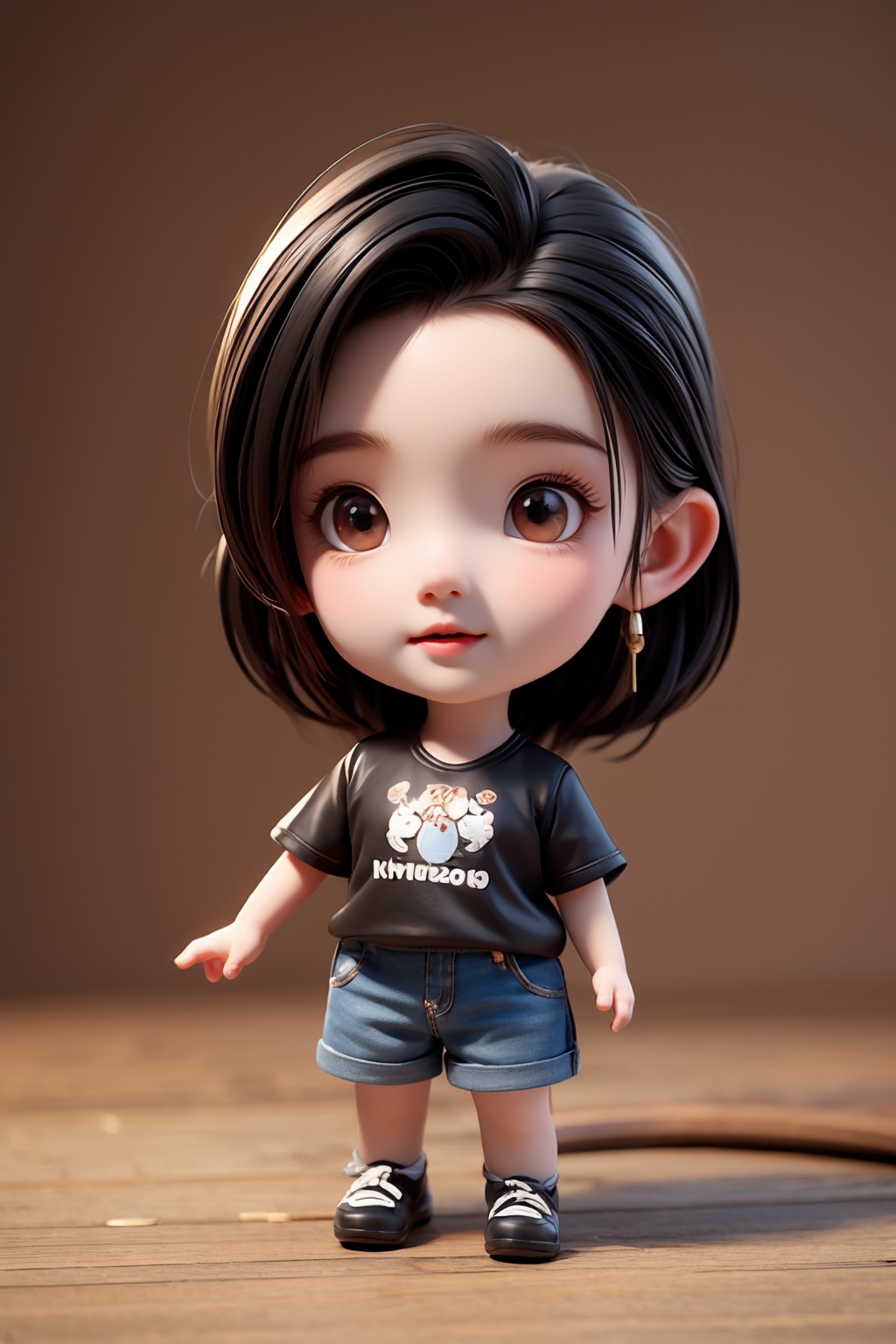 (best quality:1.4),(masterpiece:1.4),(8K:1.4),(extremely detailed:1.4),(black eyes:1.2),(black hair:1.2),(full body:1.3),1girl,t-shirt,