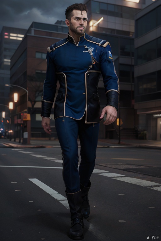  best quality, masterpiece, super high resolution,realism, illustrations,volumetric lighting, single,solo,a man,full body, a man wearing allianceuniform,allianceuniform