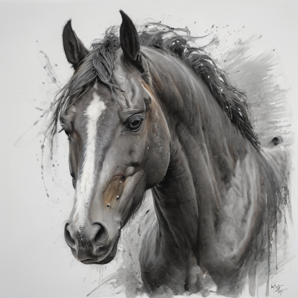 a pencil drawing of a horse,  in the style of bold,  gestural strokes on Tensor.Art