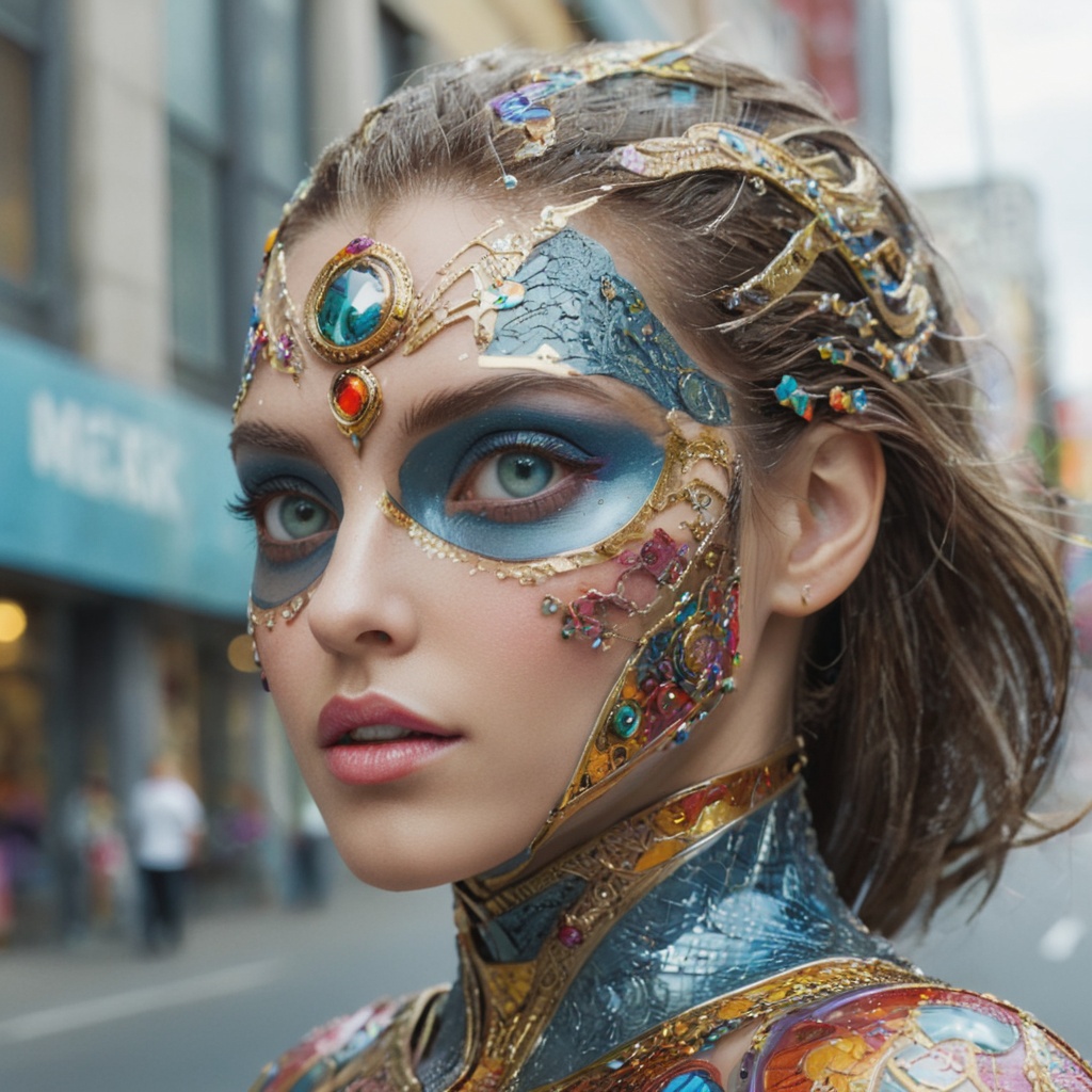 eye view of a metahuman woman coming to street,  in the style of attention to gloss texture,  superherocore on Tensor.Art