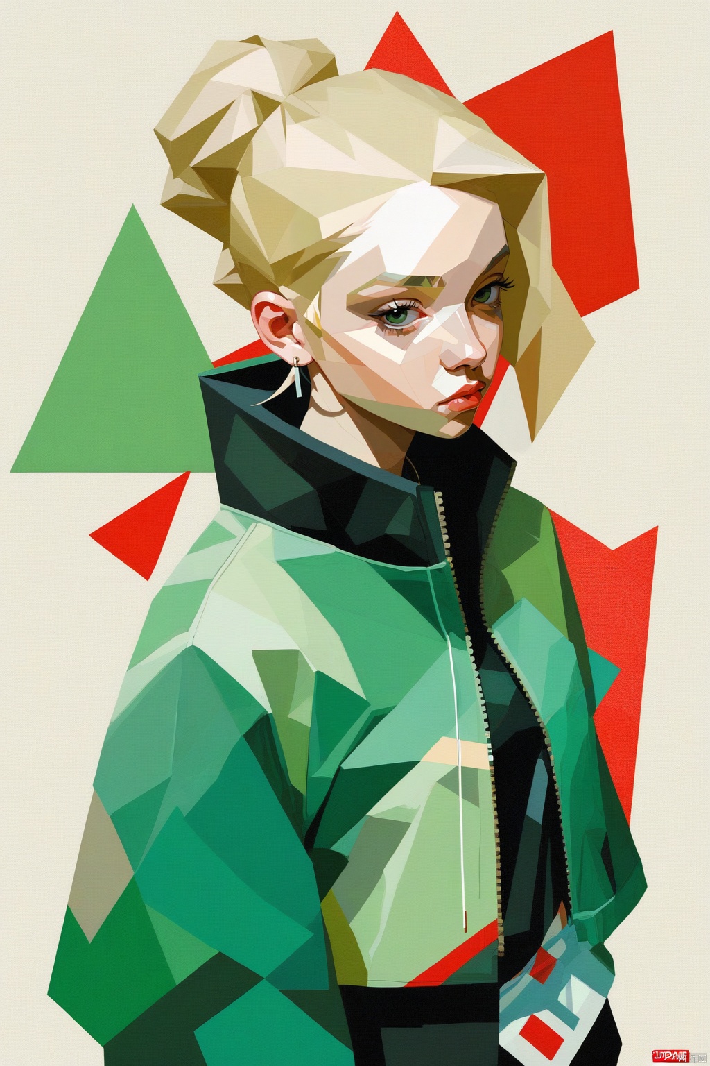  abstract 1998 european blond hiphop girl by sachin teng x supreme,attractive,stylish,designer,green,asymmetrical,geometric shapes,graffiti,street art,