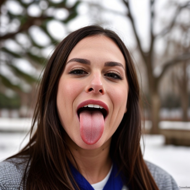 Brie Bella,  tongueout,  trying to catch a snowflake on Tensor.Art