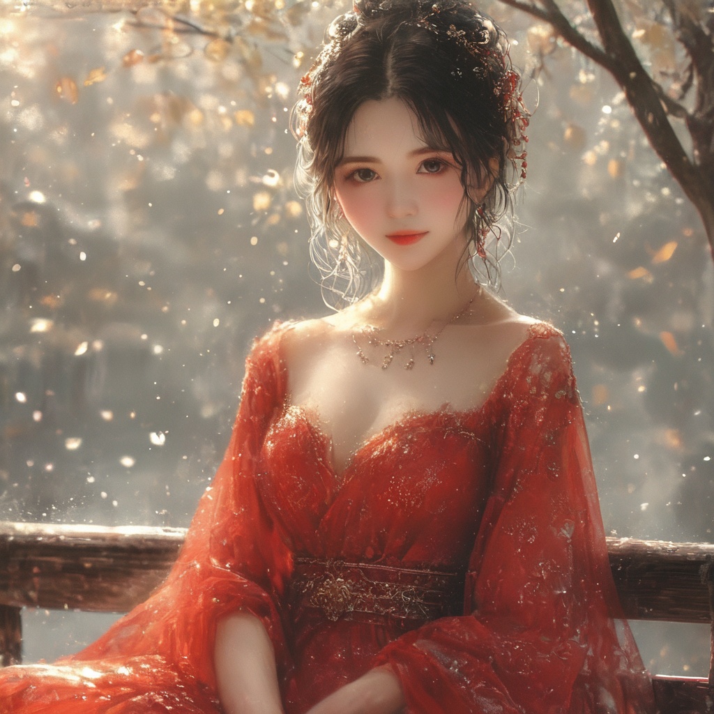 AncheReddressgirl,1girl,solo,dress,black hair,red dress,looking at viewer,<lora:AnchemixReddressgirl-000009:1>,