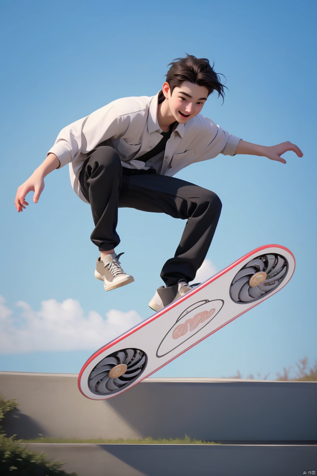  absurdres,incredibly absurdres,reality,realistic,,(solo:1.2),1boy,full_shot, Flying skateboard_ Graphics card
,20 years old, sunny, cheerful, Flying skateboard_ Graphics card shaped