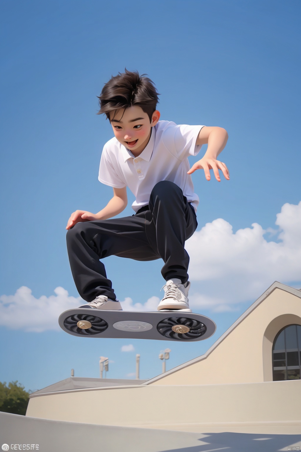  absurdres,incredibly absurdres,reality,realistic,,(solo:1.2),1boy,full_shot, Flying skateboard_ Graphics card
,20 years old, sunny, cheerful, Flying skateboard_ Graphics card shaped