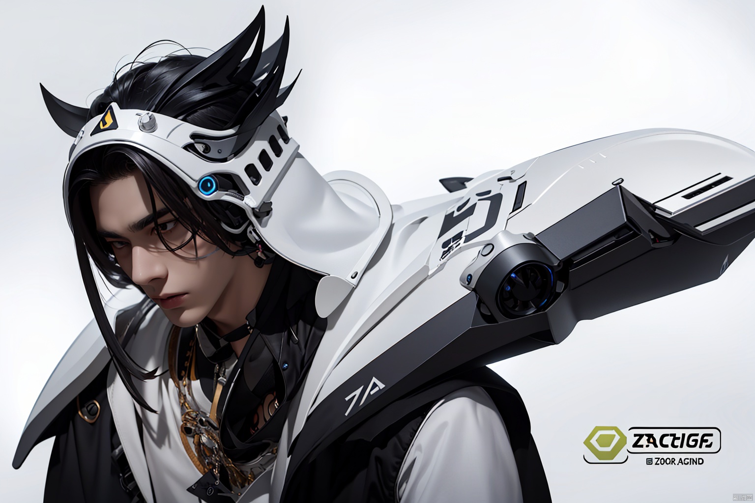 White background,as,st,stxianka,zotac,long hair,1boy,male focus,solo,,Graphics card,pendant,nvidia,