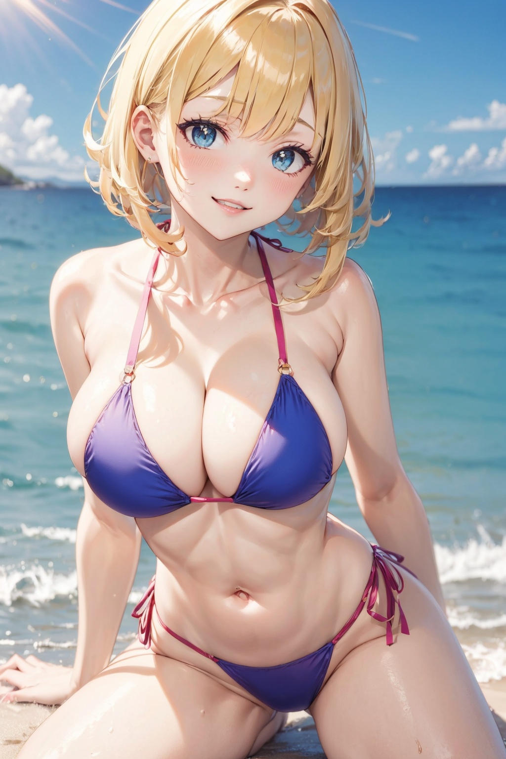 Cute girl wearing a bikini,  beach ,  sunlight on Tensor.Art
