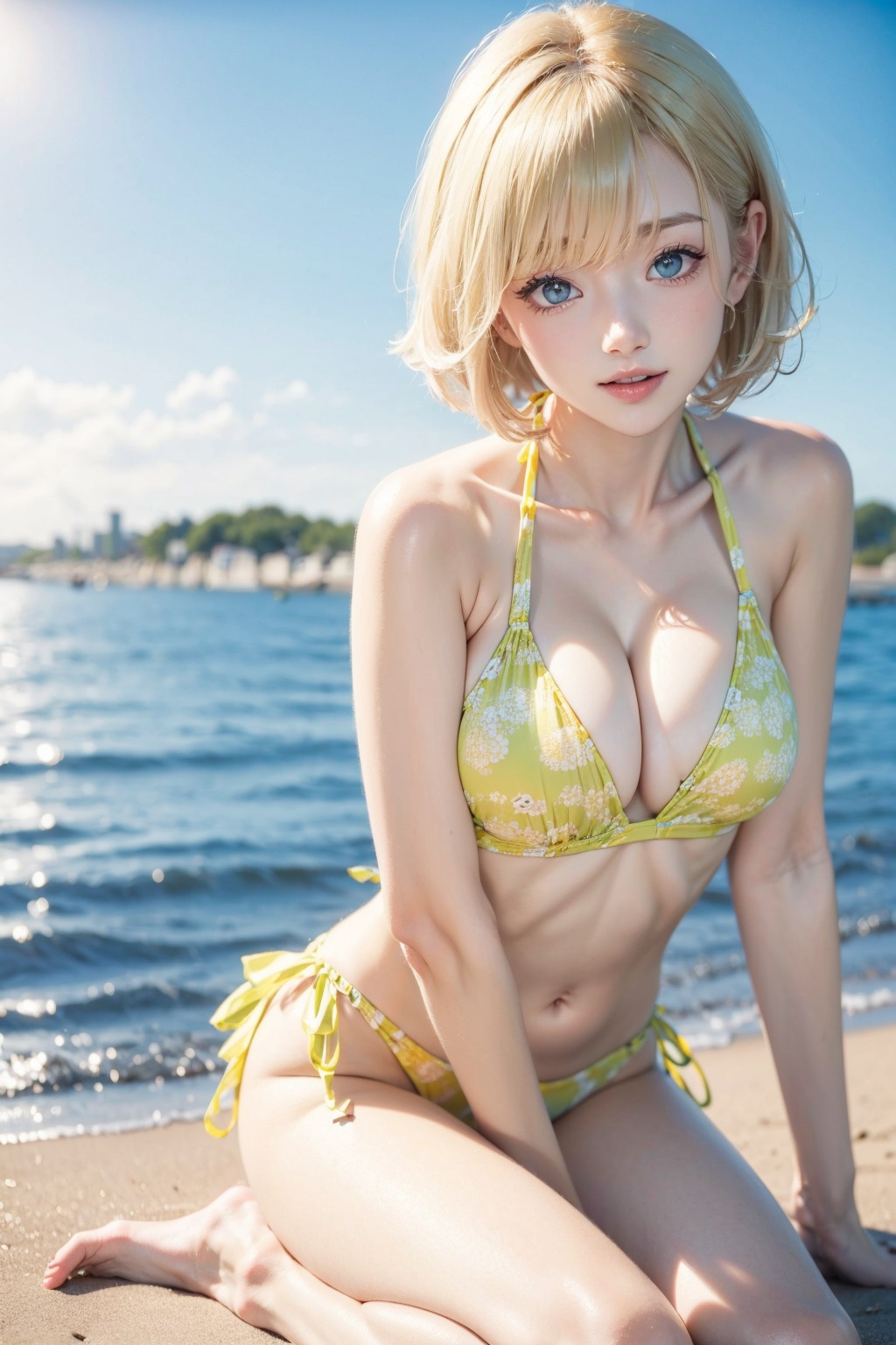 Cute girl wearing a bikini,  beach ,  sunlight on Tensor.Art