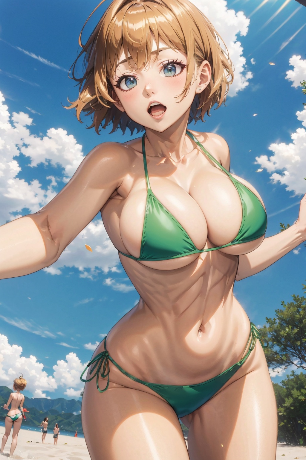 Cute girl wearing a bikini,  beach ,  sunlight on Tensor.Art