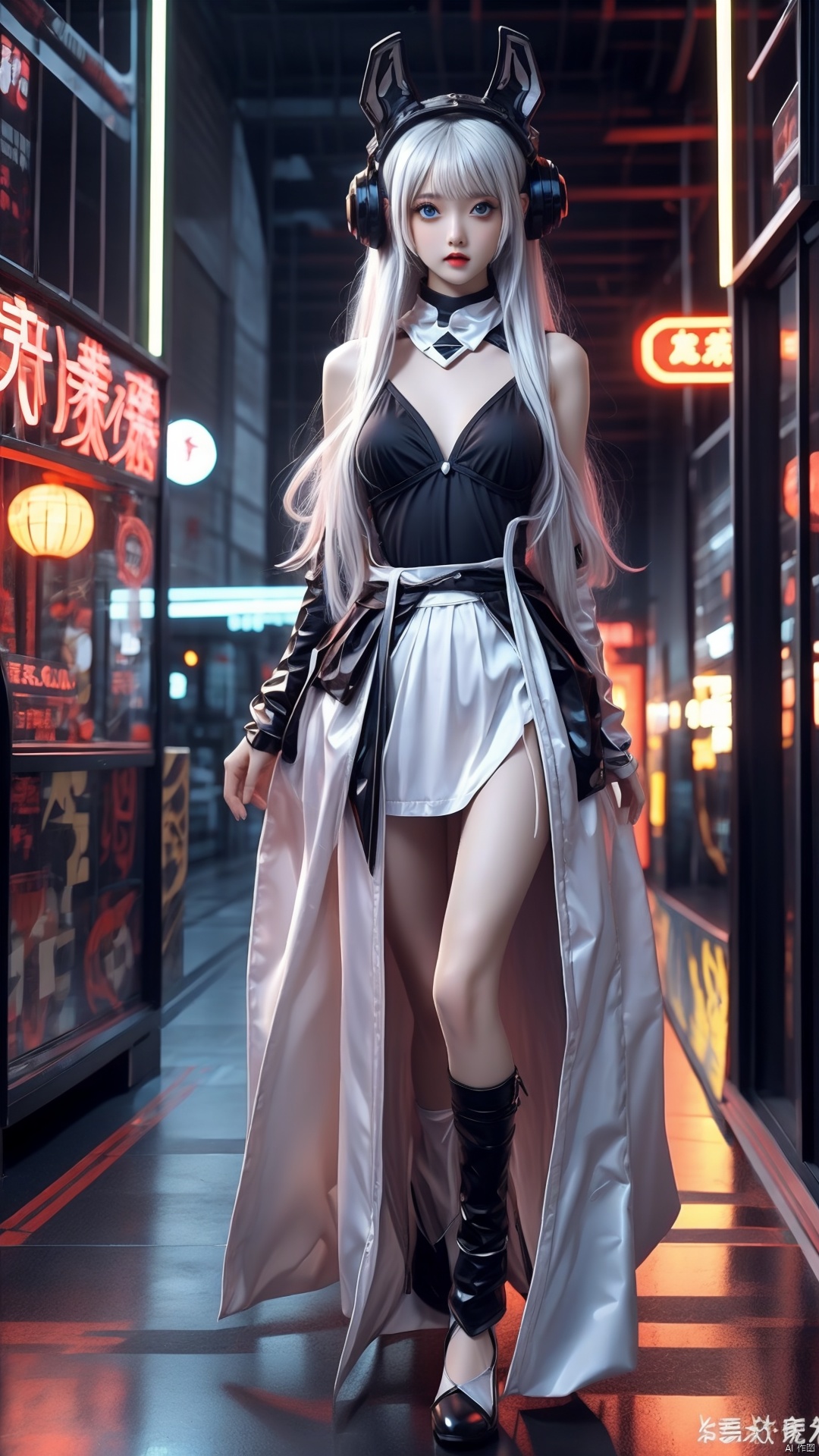  1girl,full body,standing,street,city,building,vivid,colorful,big breasts, tianqiji,blue_eyes