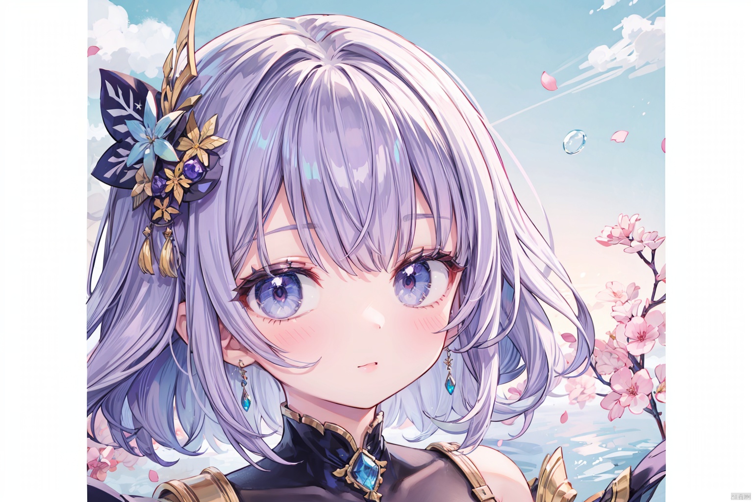 1girl, purple hair,  hair ornament,  mature female,  shell, pearl, looking at viewer,  jewelry, detailed face, medium breasts,<lora:EMS-271754-EMS:0.800000>