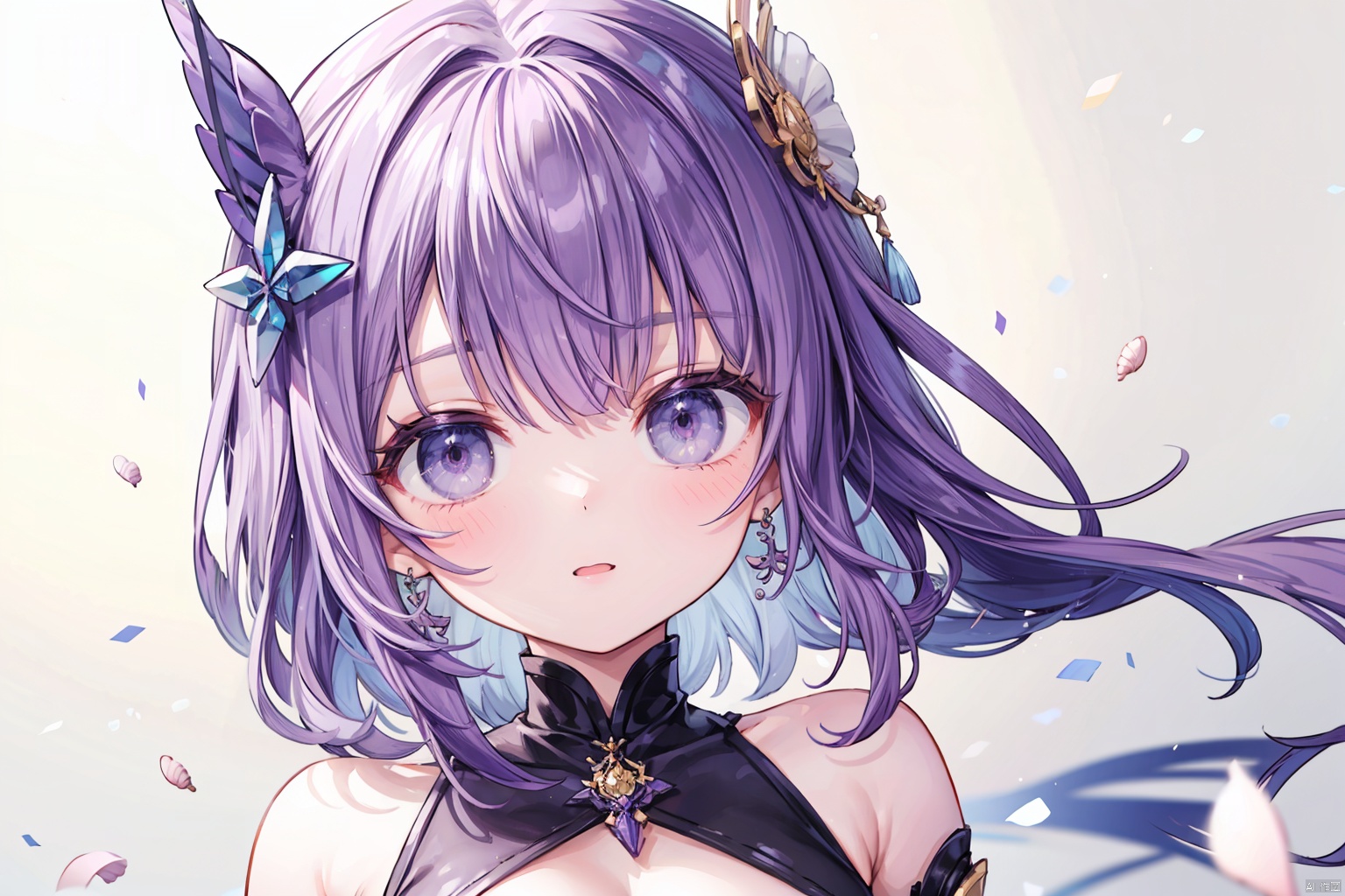 1girl, purple hair,  hair ornament,  mature female,  shell, pearl, looking at viewer,  jewelry, detailed face, medium breasts,<lora:EMS-271754-EMS:0.800000>