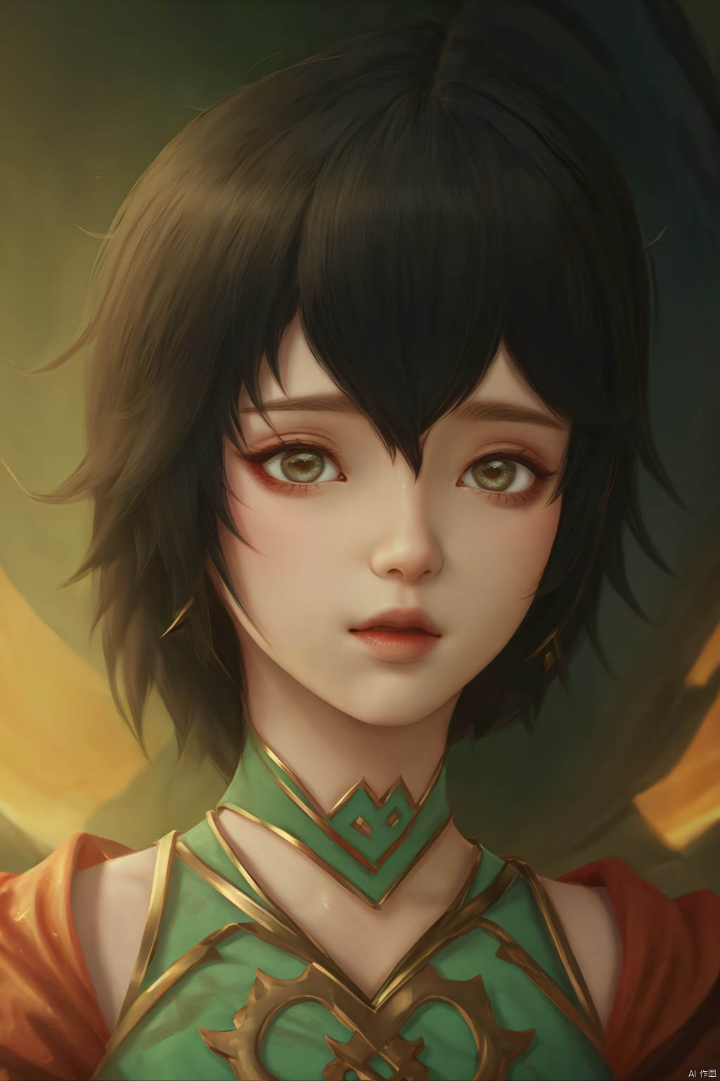 1girl,hanfu,mask,lips,undercut,hime cut,short hair