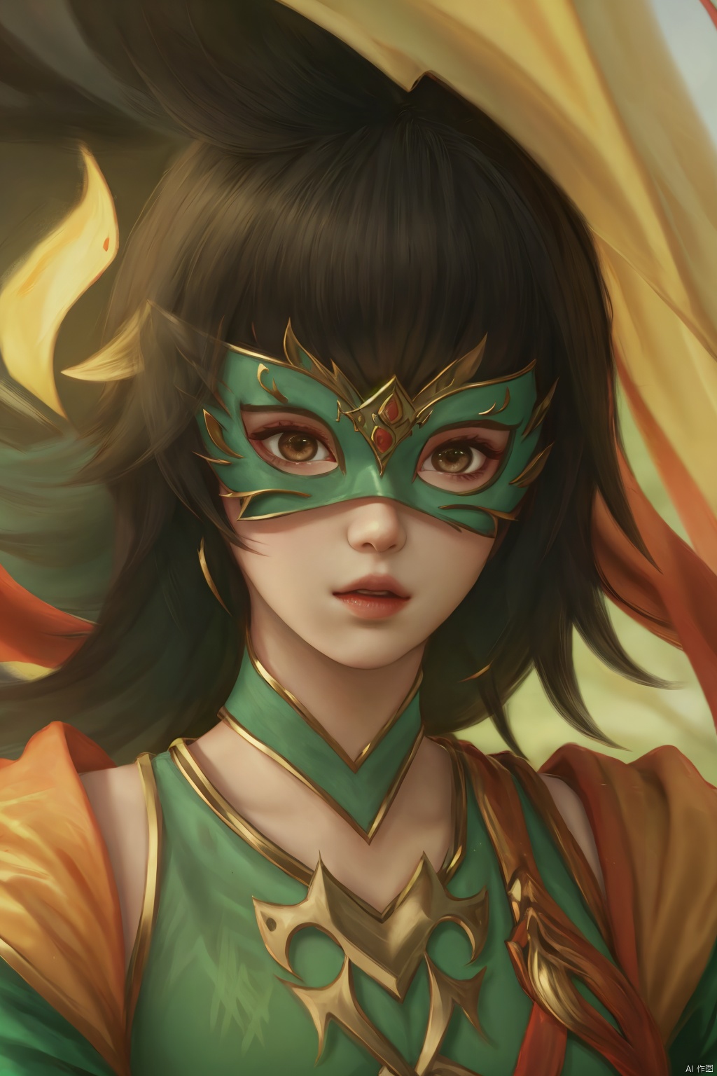 1girl,hanfu,bangs,mask,lips,undercut