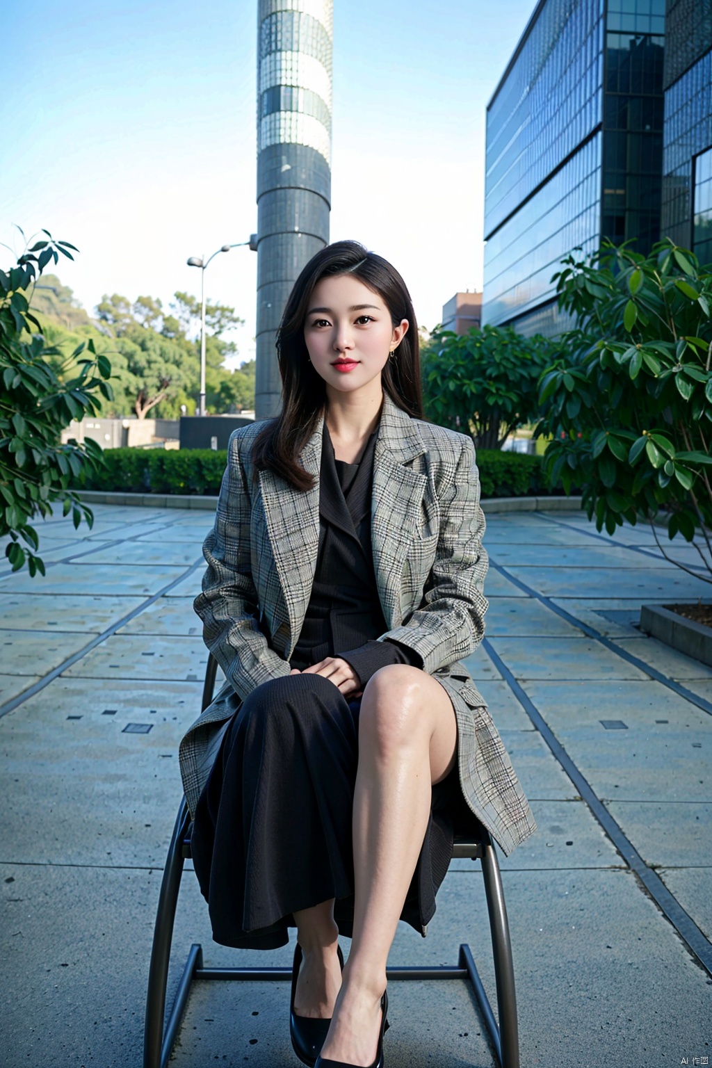 (1girl:1.3), (best quality, masterpiece, ultra high resolution),(photorealistic:1.3), (realistic:1.3), depth of field,(full body:1.2), (outdoors:1.2), (day:1.2), (cinematic lighting:1.2), uniform, sitting beside a desk