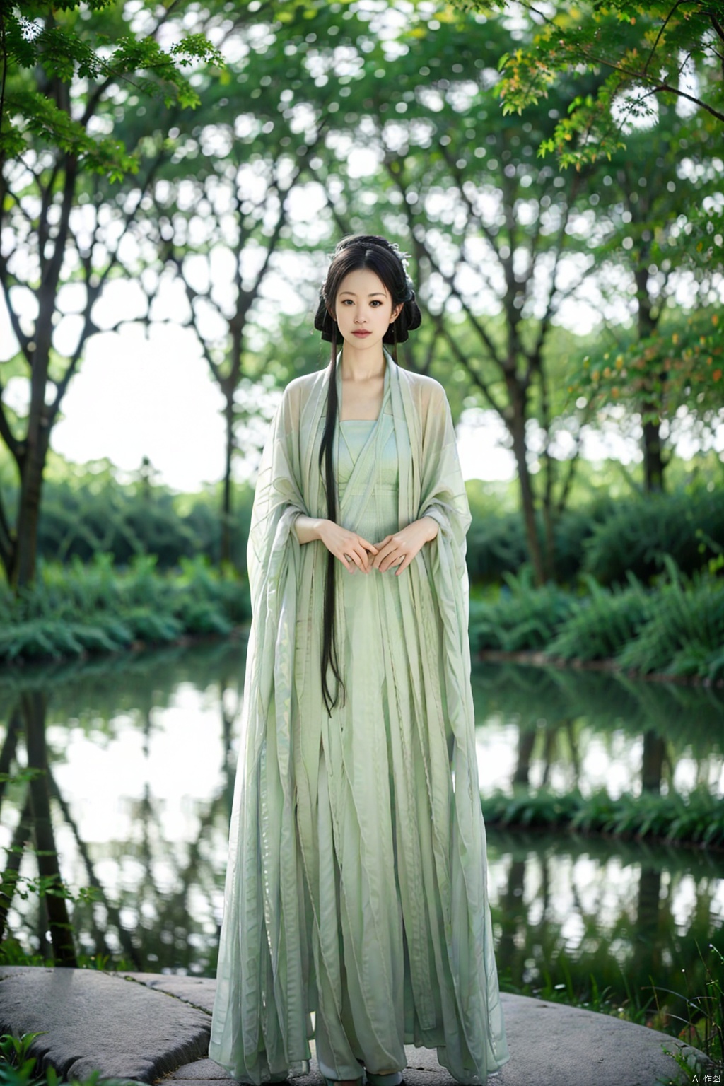 (1girl:1.3), (best quality, masterpiece, ultra high resolution),(photorealistic:1.3), (realistic:1.3), depth of field,(full body:1.2), (outdoors:1.2), (day:1.2), (cinematic lighting:1.2), hanfu,