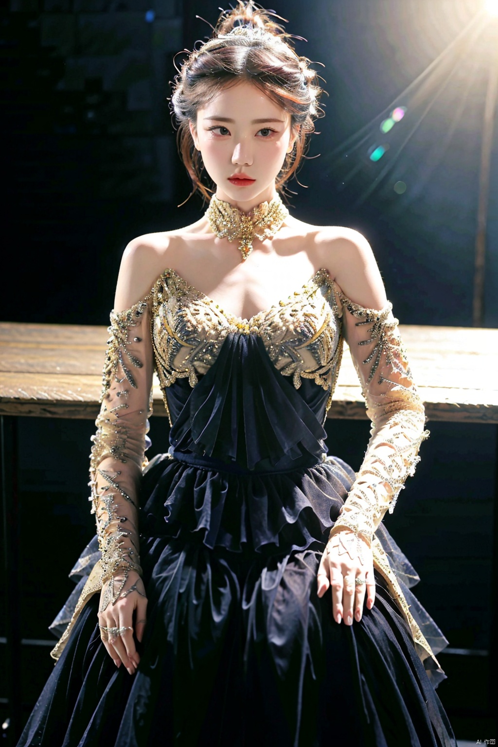 (1girl:1.3), (best quality, masterpiece, ultra high resolution),(photorealistic:1.3), (realistic:1.3), depth of field,(full body:1.2), (outdoors:1.2), (day:1.2), (cinematic lighting:1.2), uniform, sitting beside a desk