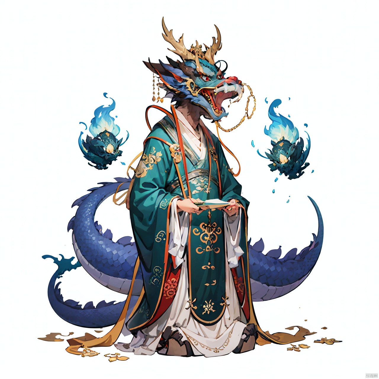  masterpiece, best quality, 1girl, Dragon King, solo, holding, full body, no humans, robe,
