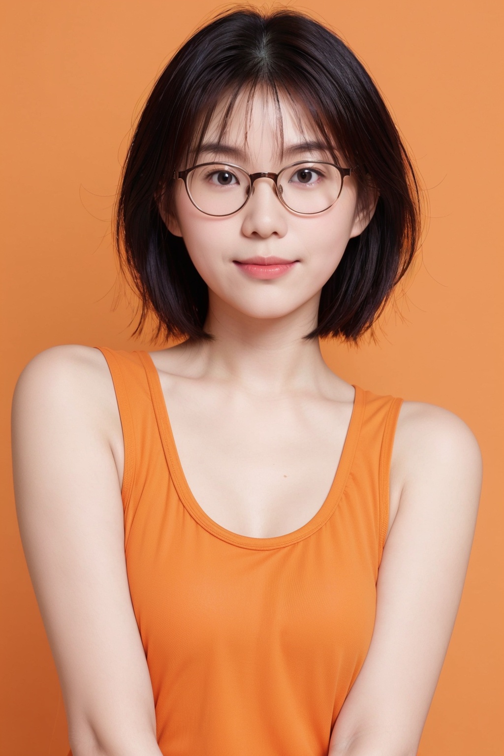 20 years old cute japanese woman,  bob hair,  (round thick glasses) on Tensor.Art