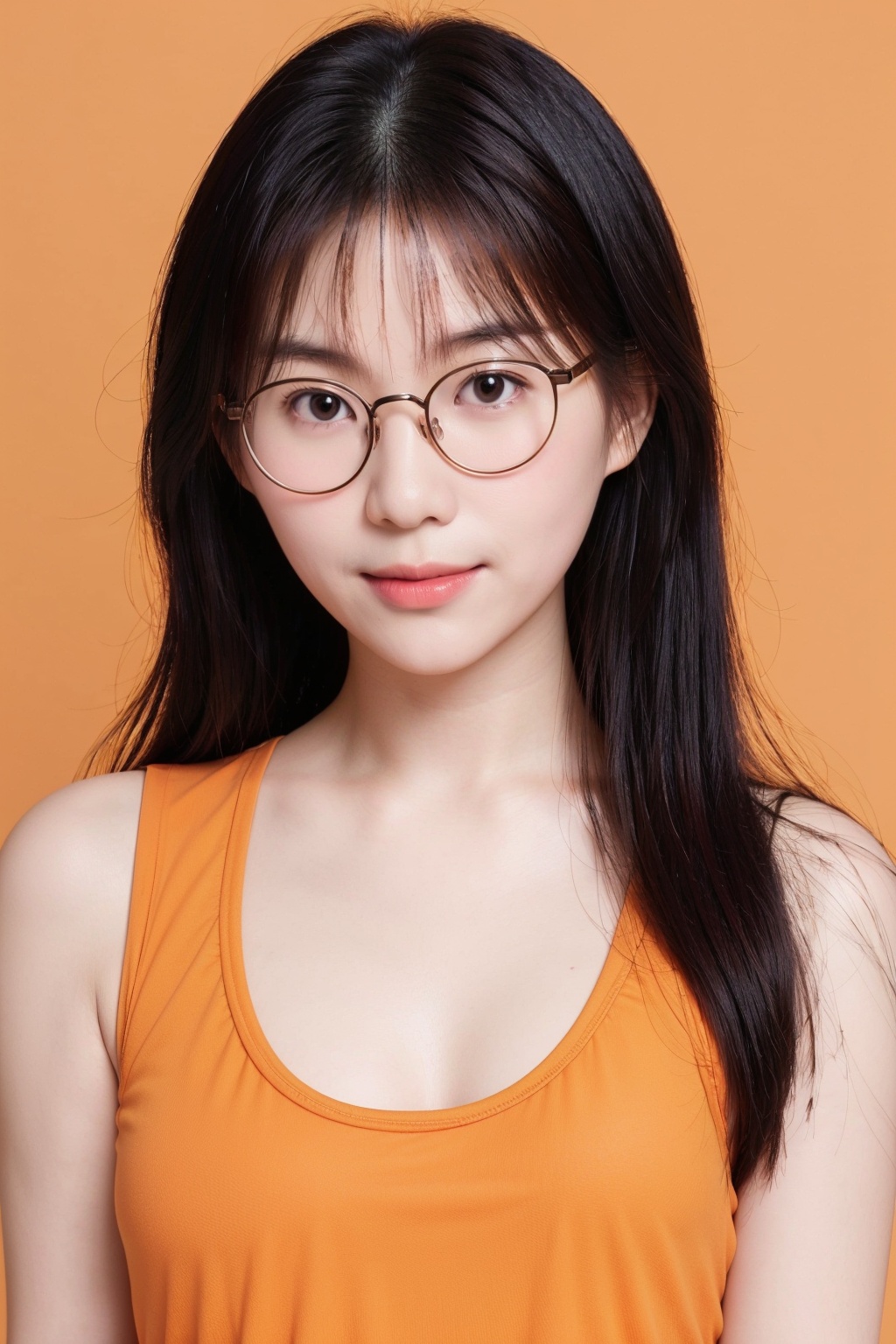 20 years old cute japanese woman,  very long hair,  (round thick glasses) on Tensor.Art