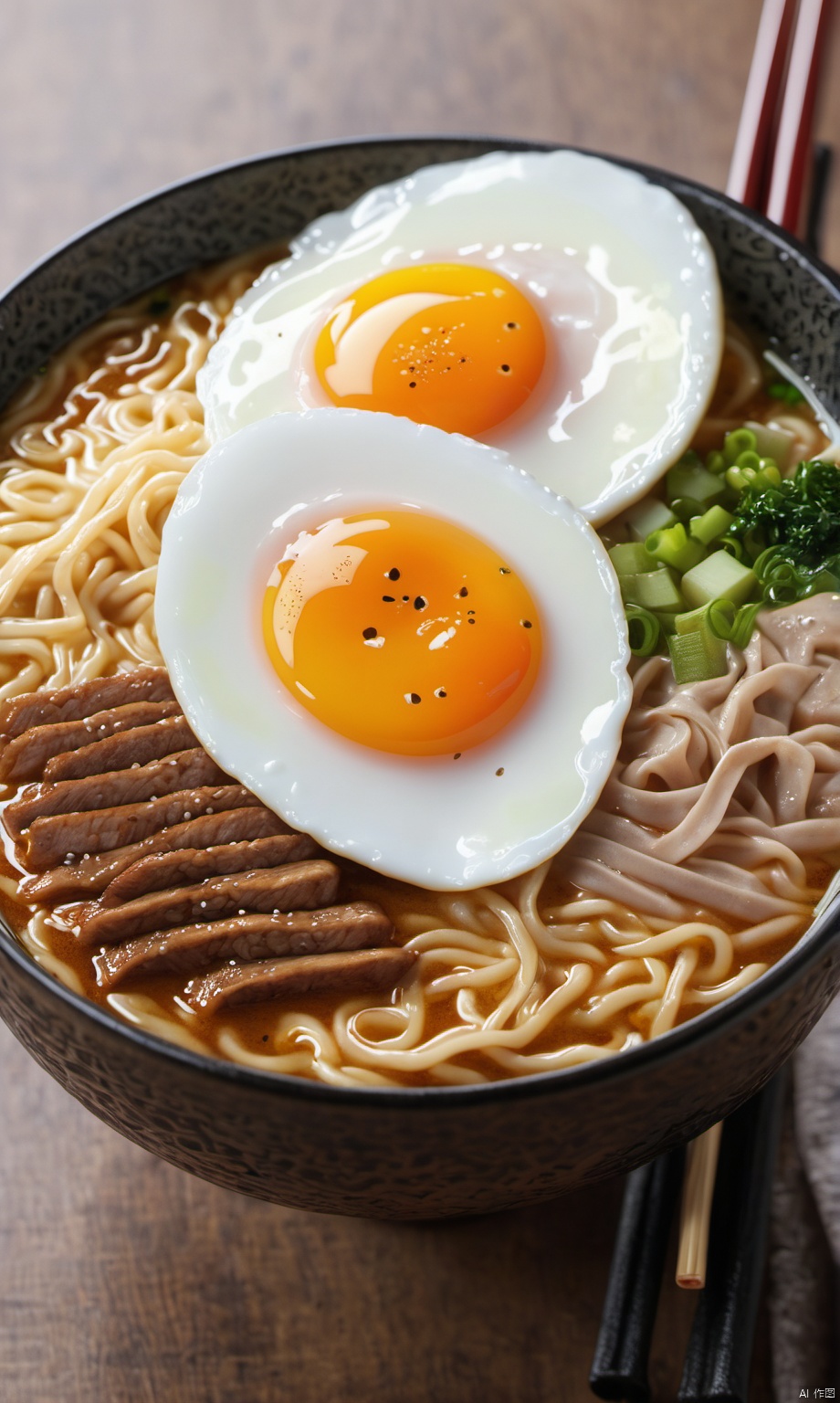 ultra detailed 8k cg,japanese ramen,chopsticks,egg,steam,