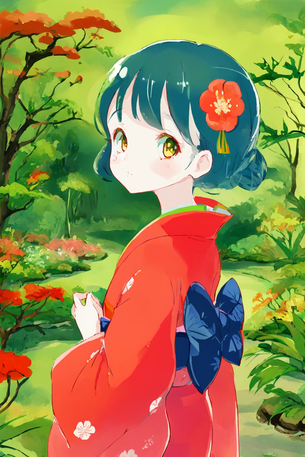 1girl,kawaii,kimono,botanical garden,