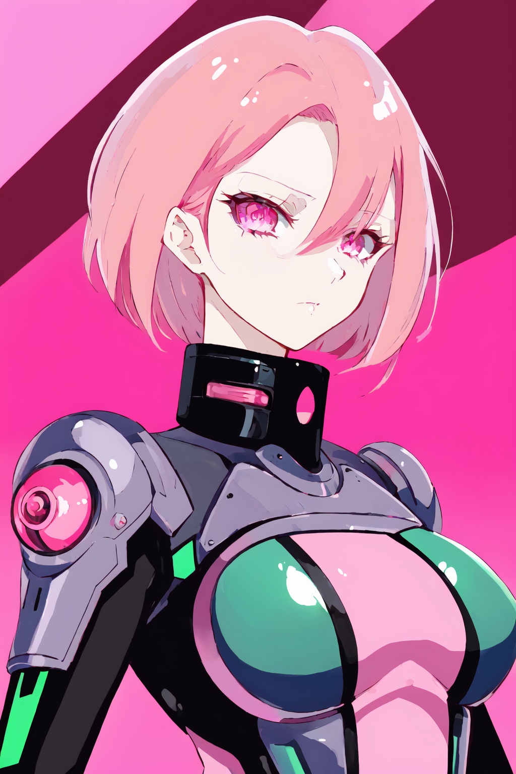 1girl,milf,full_power_armor,short hair,pink hair,pink eyes,cyberpunk,