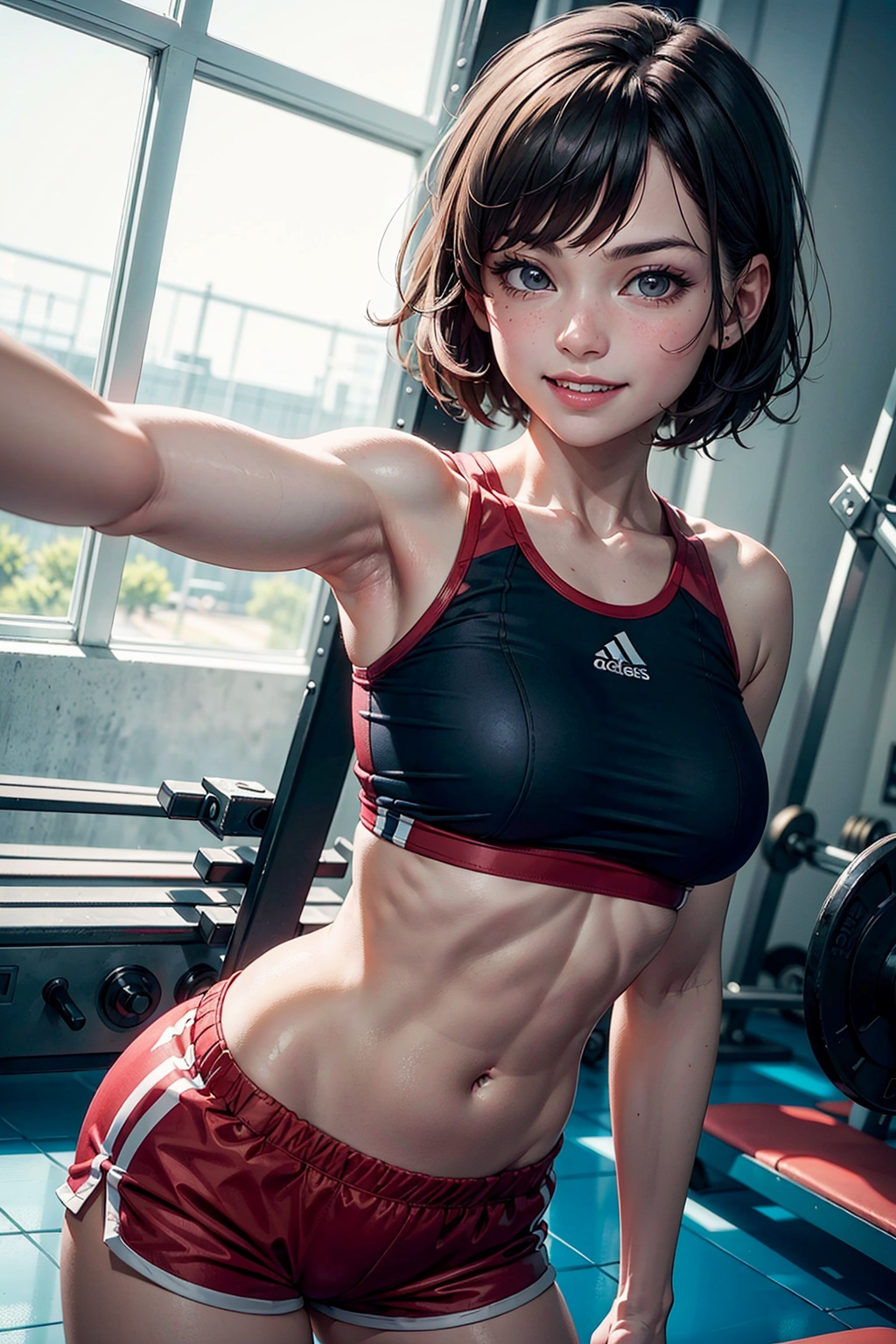gym_test,  1girl,  short hair on Tensor.Art