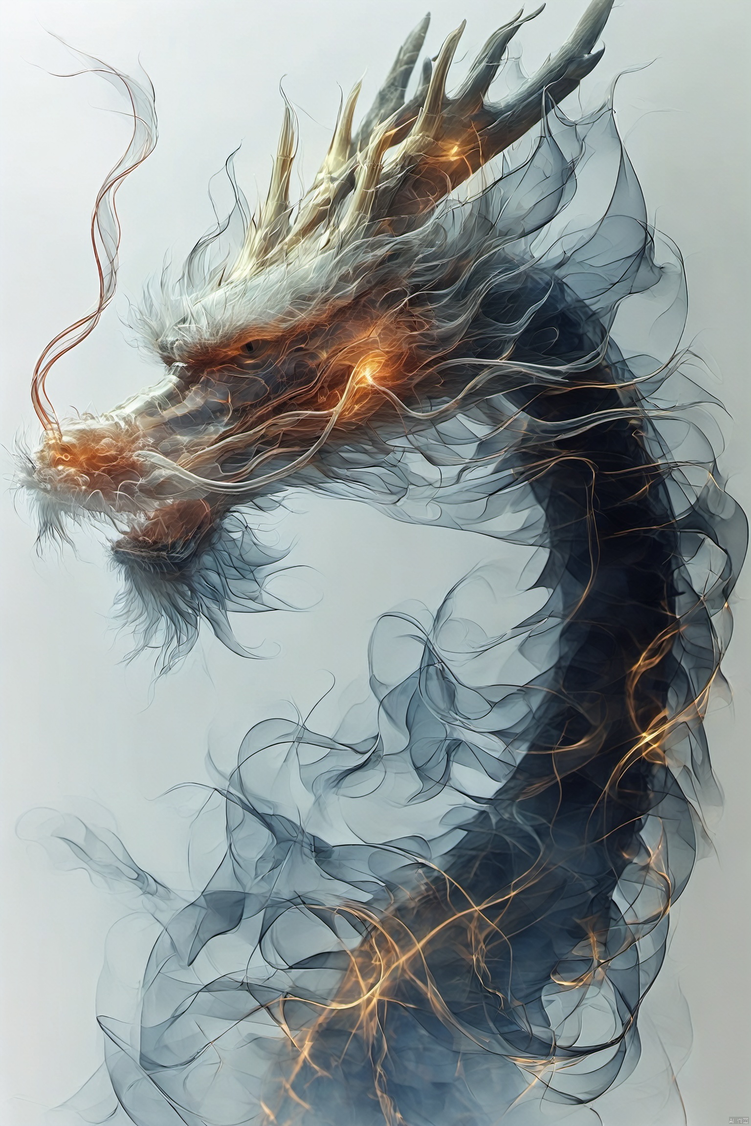 masterpiece,best quality,dragon, x-ray, no humans, simple background, solo, animal, from side, shining eyes,flying,eastern_dragon