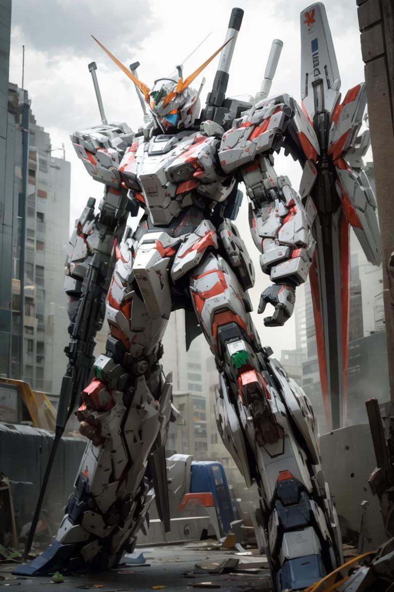 full armor,ruins,green eyes,glowing_eyes,science_fiction,city,realistic,mecha,(night:1.3),destoryMode,<lora:RX0-Destory1>,front view,glowing,, masterpiece,best quality,highres,ultra high res,(abstract art:1.2),2d,(highlydetailed),(colorful),(intenseexpression),(fashionable),