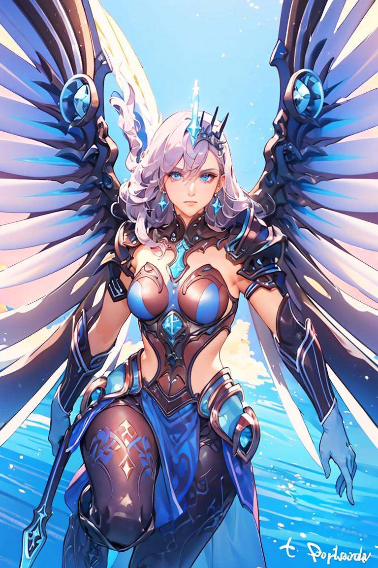 1girl,solo,<lora:AllStarMercy:1>,greco-roman architectur,allstar,crown,gloves,breastplate,armor,mechanical wings,long skirt,pelvic curtain,blue eyes,purple hair,long hair,wave hair,crescent earrings,crescent hair ornament,, masterpiece,best quality,highres,ultra high res,(abstract art:1.2),2d,(highlydetailed),(colorful),(intenseexpression),(fashionable),