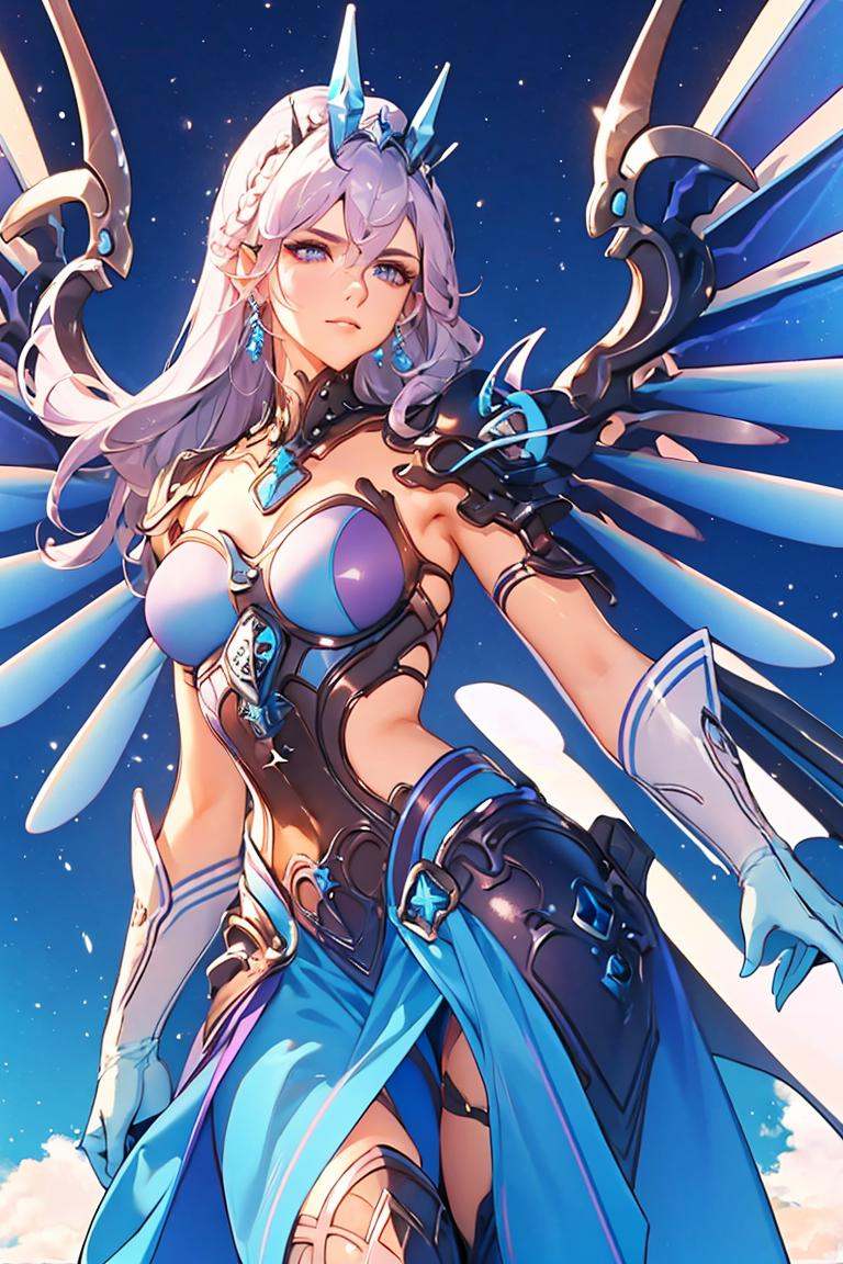 1girl,solo,<lora:AllStarMercy:1>,greco-roman architectur,allstar,crown,gloves,breastplate,armor,mechanical wings,long skirt,pelvic curtain,purple eyes,purple hair,long hair,wave hair,, masterpiece,best quality,highres,ultra high res,(abstract art:1.2),2d,(highlydetailed),(colorful),(intenseexpression),(fashionable),