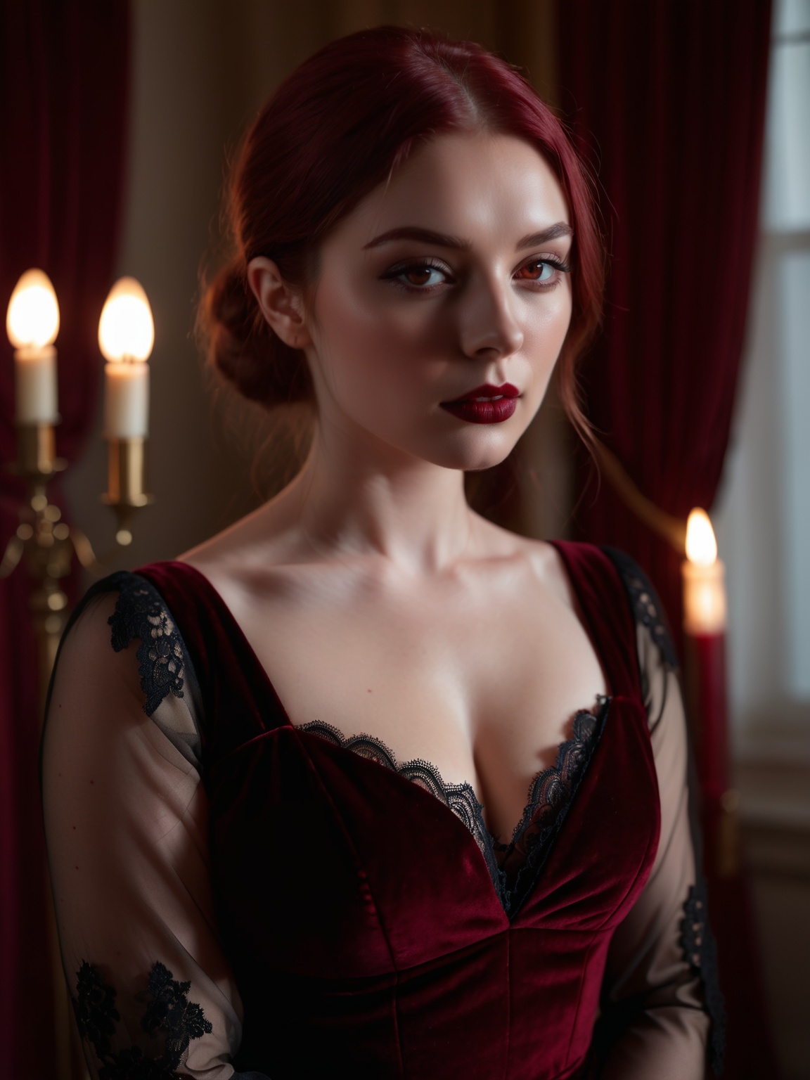 bokeh,  seductive vampire-themed studio portrait. The model,  with for natural realism on Tensor.Art