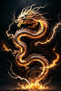 (masterpiece, top quality, best quality, official art, beautiful and aesthetic:1.2),fire element,fire Chinese dragon,(Masterpiece, high quality, best quality, official art, beauty and aesthetics:1.2),composed of elements of thunder,thunder,electricity,<lora:雷元素-特效 [SDXL白棱Lora]_v1.0:0.8>,