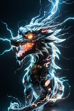  (masterpiece, top quality, best quality, official art, beautiful and aesthetic:1.2),
electricity element,electricity Chinese dragon,(laser eye,glowing eyes:1.6),cyberpunk,Fantasy and conceptualization,
composed of elements ofthunder,thunder,electricity,