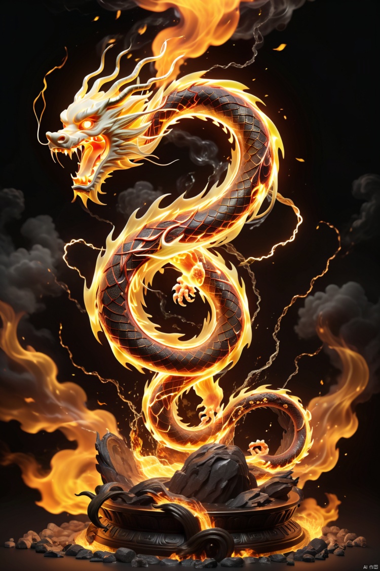  (masterpiece, top quality, best quality, official art, beautiful and aesthetic:1.2),fire element,fire Chinese dragon,(Masterpiece, high quality, best quality, official art, beauty and aesthetics:1.2),composed of elements ofthunder,thunder,electricity,,