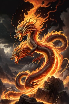 (masterpiece, top quality, best quality, official art, beautiful and aesthetic:1.2),fire element,fire Chinese dragon,(Masterpiece, high quality, best quality, official art, beauty and aesthetics:1.2),composed of elements of thunder,thunder,electricity,