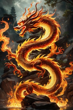 (masterpiece, top quality, best quality, official art, beautiful and aesthetic:1.2),fire element,fire Chinese dragon,(Masterpiece, high quality, best quality, official art, beauty and aesthetics:1.2),<lora:火元素-特效 [SDXL白棱Lora]_v1.0:0.6>,